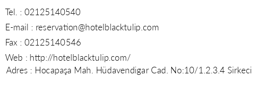 Hotel Black Tulip telefon numaralar, faks, e-mail, posta adresi ve iletiim bilgileri